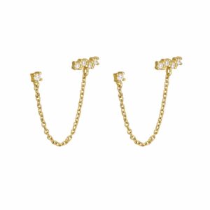 double piercing stud chain earrings