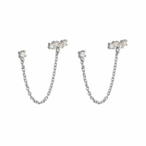 double piercing stud chain earrings