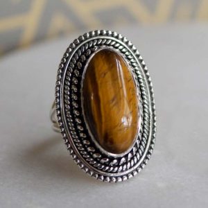 silver tigers eye ring