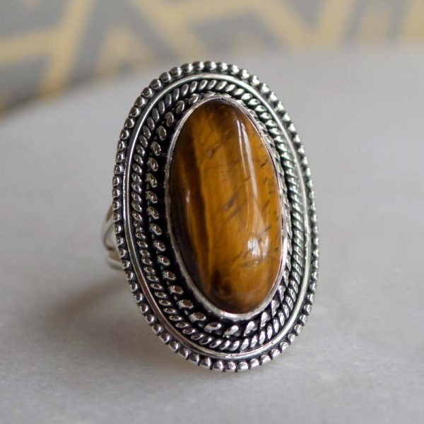 silver tigers eye ring