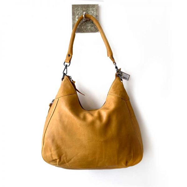 leather shoulder hobo bag mustard