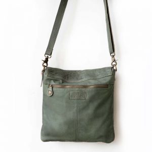 green horizontal detail leather bag