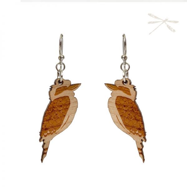 wooden kookaburra earrings