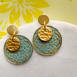 patina and Gold disc earring