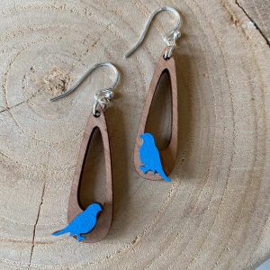 Blue teardrop Bird earrings