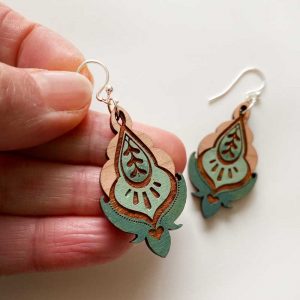 wood painted green earrings