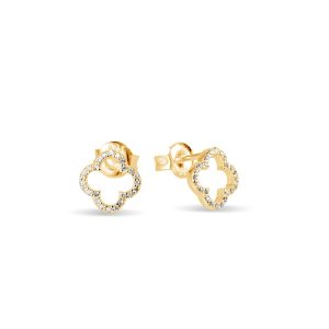 Gold open clover stud earring