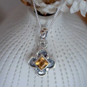 Citrine Silver flower shape pendant Bloom by jodee