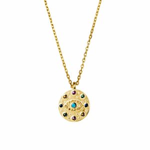 multi coloured evil eye pendant gold